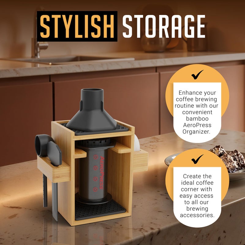 HEXNUB â€“ Compact AeroPress Organizer Stand, Bamboo Coffee Caddy for AeroPress Coffee Maker, Accessories, Filters, Cups, Includes Mats - Black - Image 4